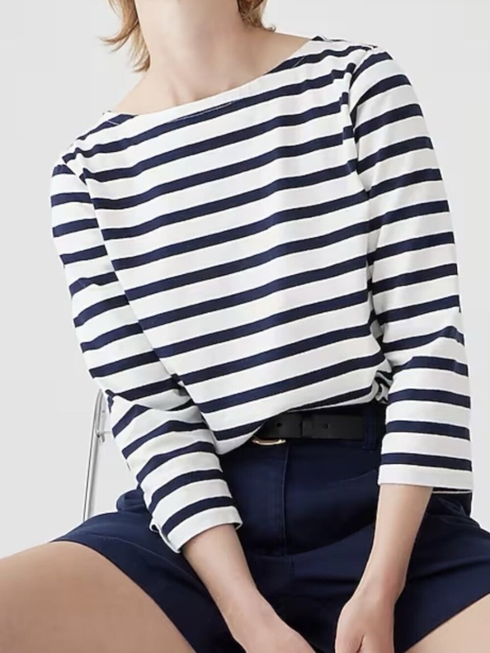 NWT J. Crew Classic Mariner Cloth Boatneck Tee in Ivory Navy Stripe (XXL)